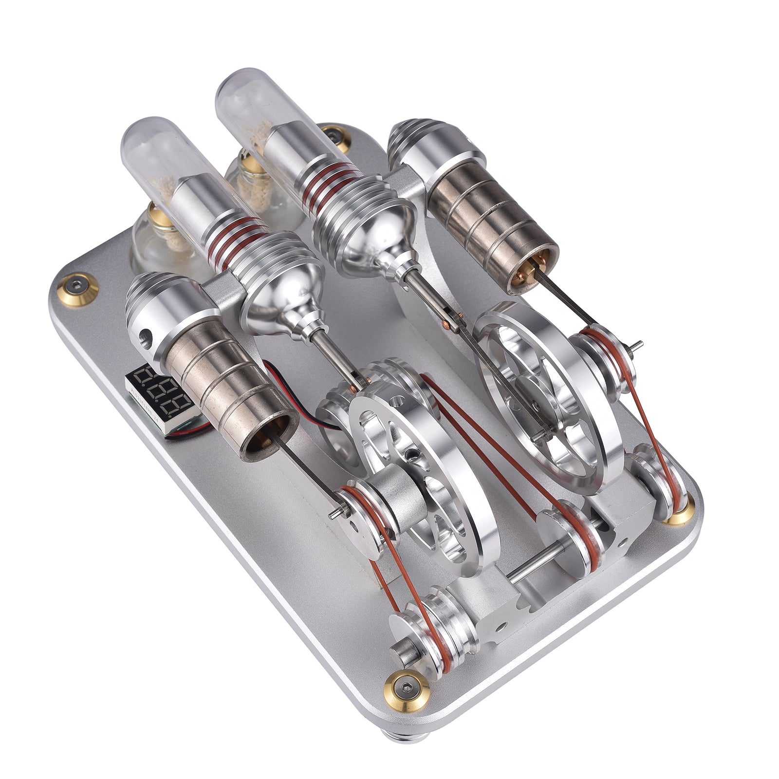 ENJOMOR 2 Cylinder Stirling Engine Model Generator Model with Voltage Meter and LED Lamp Bead - STEM Toy