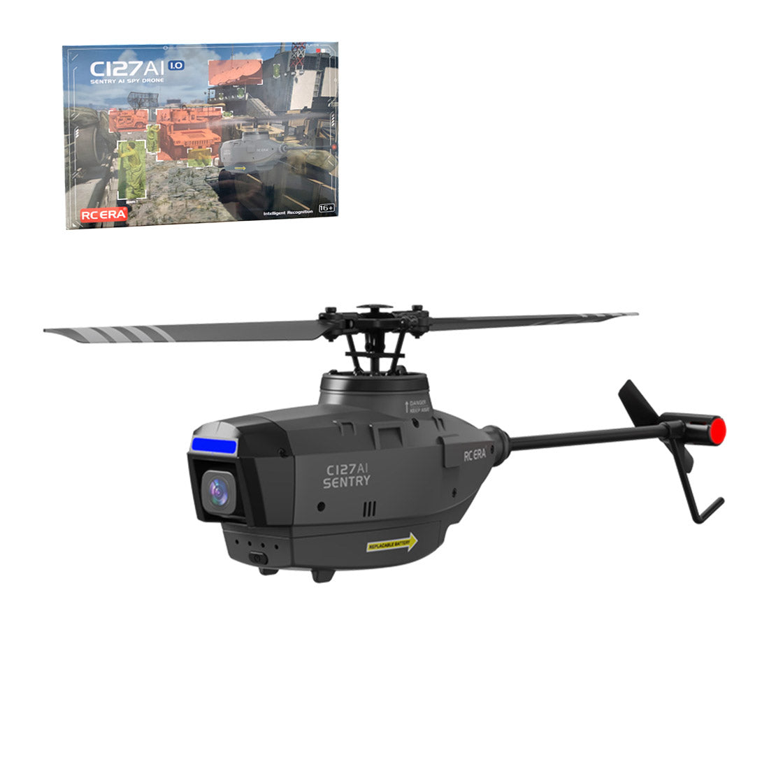 C127AI RC Helicopt, 2.4G RC 4CH Scout Drone Brushless Aircraft Model Without Aileron (RTF Version/Black)