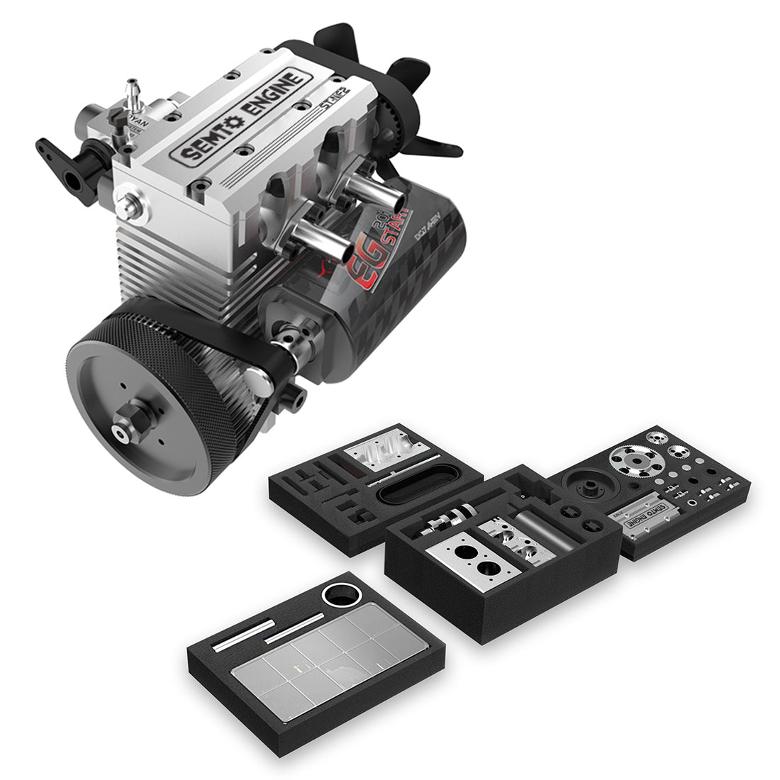 SEMTO ENGINE ST-NF2 7.0cc Mini Inline Double-cylinder Four-stroke Air-cooled Nitro Engine Model Kit