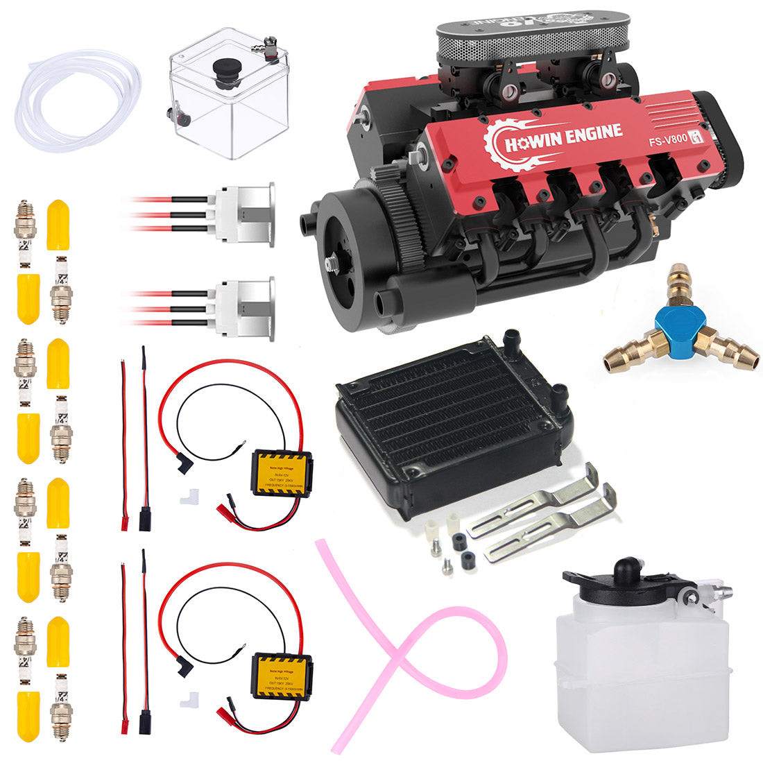 TOYAN & HOWIN V8 Engine FS-V800G 1/10 28cc Gasoline Engine with Distributor Starter Kit - Build Your Own V8 Engine