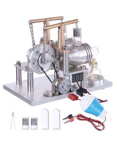 ENJOMOR Balance Type 2 Cylinder Hot Air Stirling Engine Generator Model with LED Bulb and Voltage Meter - STEM Toy