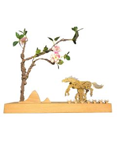 3D Mechanical Brass Horse Model with Wooden Base