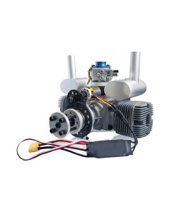 70cc Horizontally Opposed Twin-Cylinder Two-Stroke Air-Cooled Gasoline Engine Model with Electric Starter for Fixed-Wing RC Airplanes
