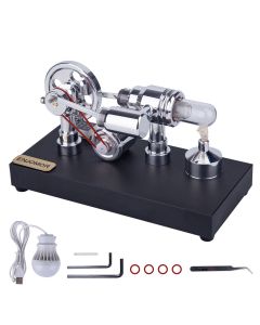 ENJOMOR Metal Gamma Hot-air Stirling Engine Model with Bulb Educational Toys Ideal Engine Model Gift for Your Kids-Enginediy