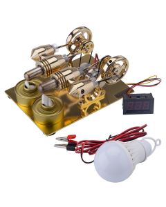 ENJOMOR Paratactic 4 Cylinder Hot Air Stirling Engine Model Mini Electric Generator with Light Bulb and Voltmeter - STEM Toy