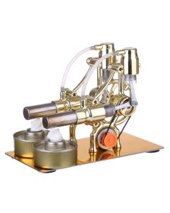 L-Type 2 Cylinder Stirling Engine Generator Model with LED Diode and Bulb Science Experiment Teaching Model Toy Collection