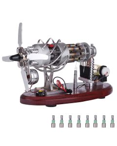 ENJOMOR 16 Cylinder Swash Plate Stirling Engine Generator Model with LED and Voltage Digital Display Meter - STEM Toy