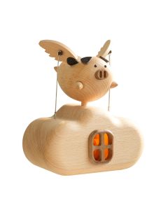 Wooden Illuminated Flying Pig Dynamic Model - Desktop Stress Relief Display (Non-Music Box)
